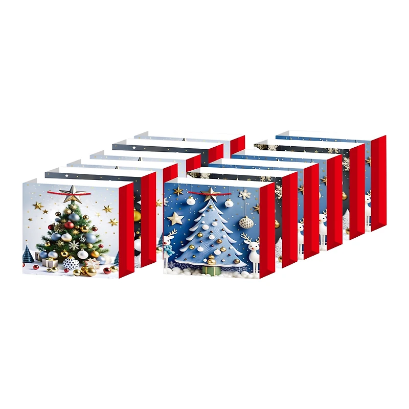 Sacs-Cadeaux De Noël (Sapin) (Assortiment) (Très Grand) - Lot De 12