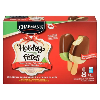 Chapman's Holiday Moments Gingerbread & Mint Ice Cream Bars in a Box, 8 x 55mL