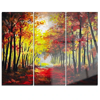 Design Art Walk through Autumn Forest Multipanel Landscape Large Metal Wall Art