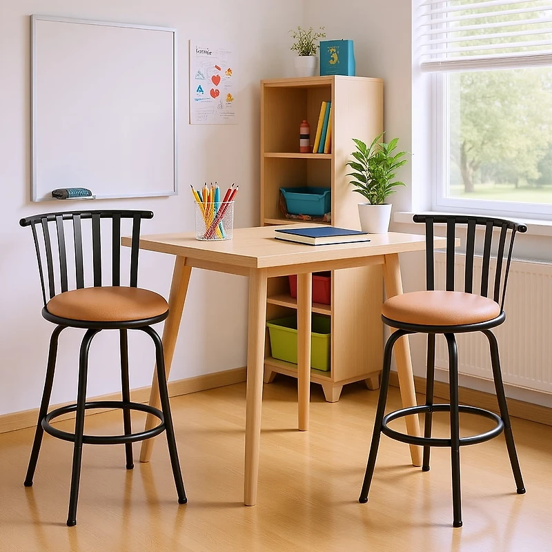 Ensemble de 3 tabourets de bar compacts et ajustables Homy Casa pour petits espaces, chaise pivotante avec coussin beige et structure en métal