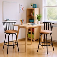 Ensemble de 3 tabourets de bar compacts et ajustables Homy Casa pour petits espaces, chaise pivotante avec coussin beige et structure en métal