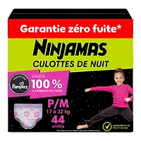 Ninjamas Nighttime Bedwetting Underwear Girl, Sizes S/M - L/XL, 34-44 Count