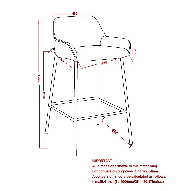 Contemporary Faux Leather & Metal 26" Counter Stool, PU, Set of 2 - Saddle & Black