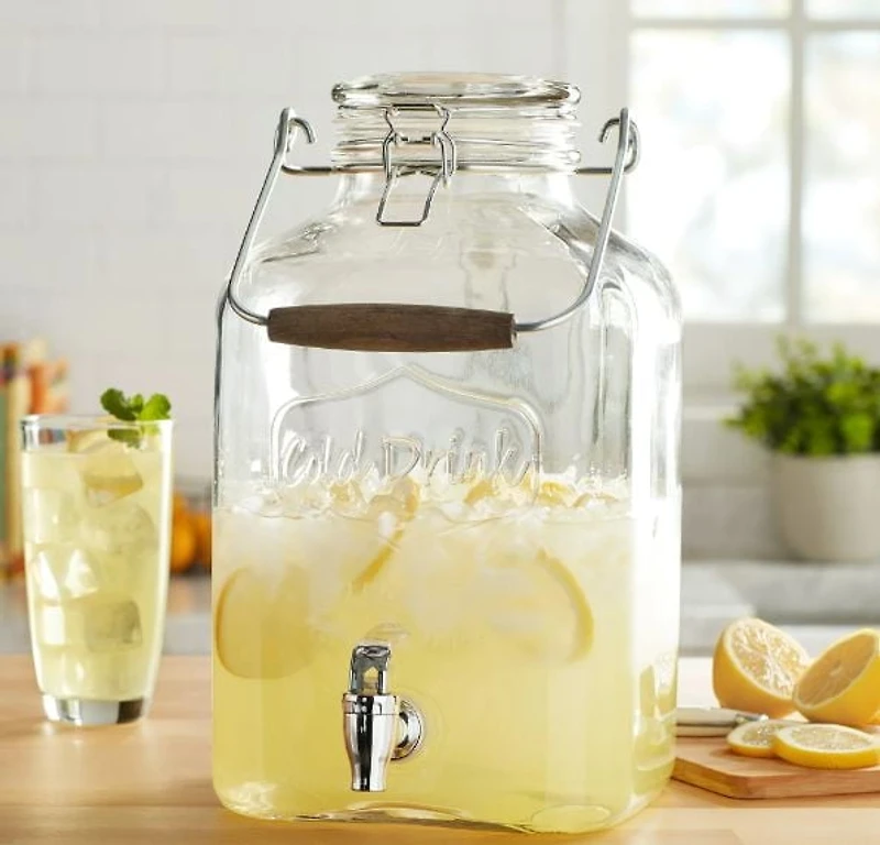 Home Trends Glass 2-Gallon Beverage Dispenser with Glass Clamp Lid, Glass beverage dispenser