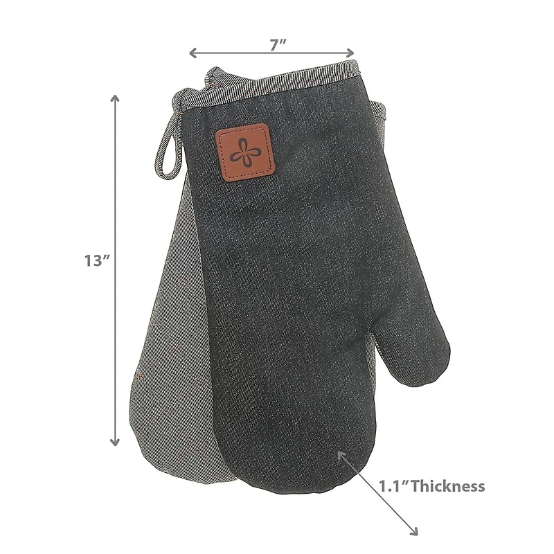 2 Pc Black Denim Oven Mitt Avec Badge En Cuir