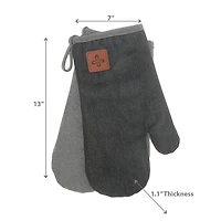 2 Pc Black Denim Oven Mitt Avec Badge En Cuir