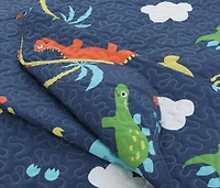 Marina Decoration Rich Printed Stitching Coverlet Bedspread Ultra Soft Summer Bedding Quilt Set with Quilted Sham, Dinosaur Zoo with Navy Blue Pattern