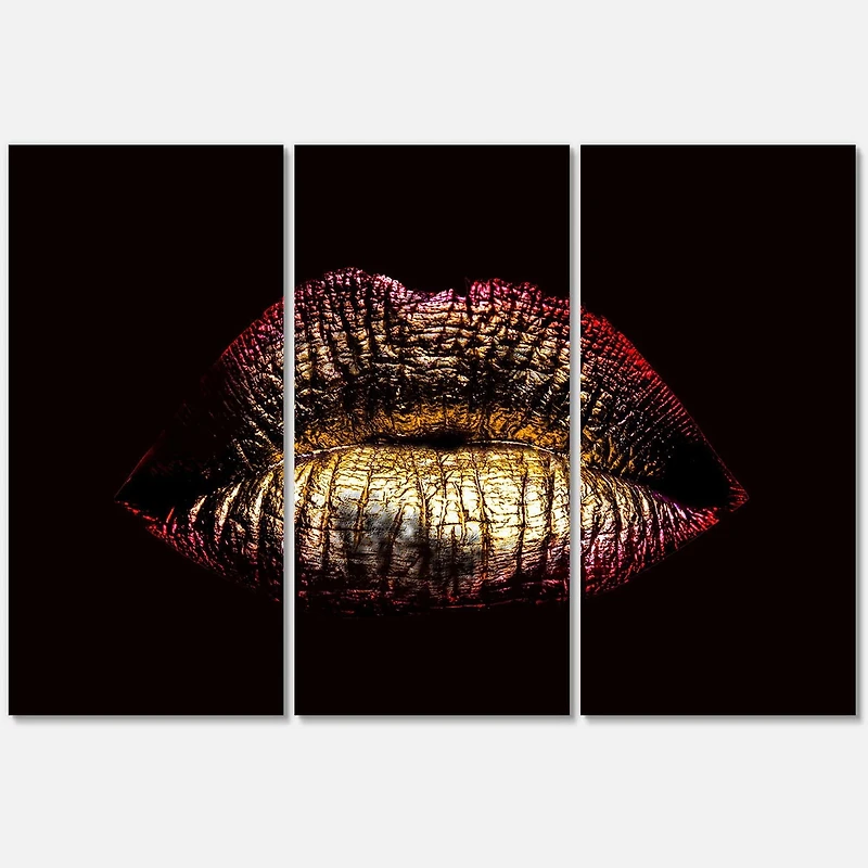 Designart Sexy Golden Metallized Female Lips IV Canvas Wall Art