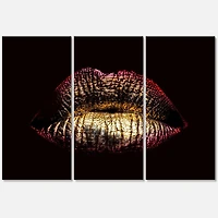 Designart Sexy Golden Metallized Female Lips IV Canvas Wall Art