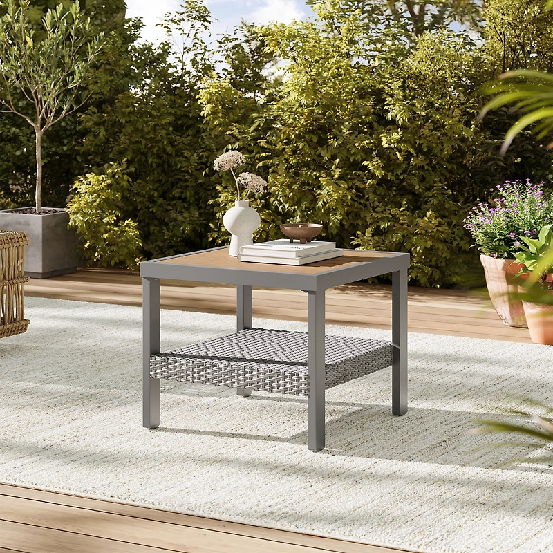 Songmics Home Collection Sencillo - Petite Table Basse, Table d'Appoint de Jardin, Carré, avec Rangement, Style Transitionnel, Faux Bois