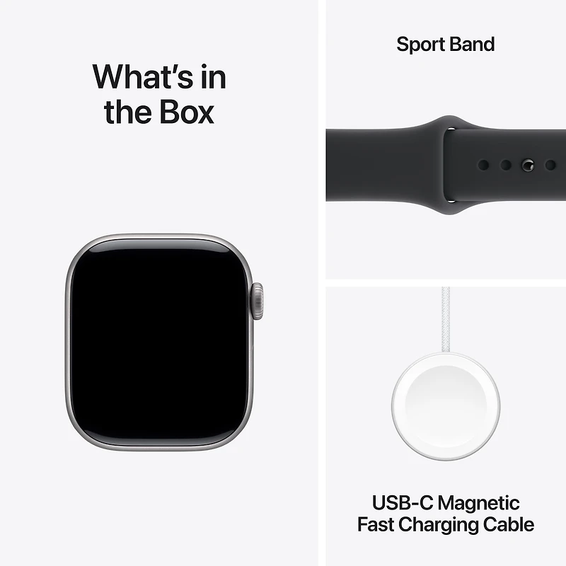 Apple Watch Series 11 GPS - Boîtier 42 mm en aluminium noir de jais - Bracelet sport noir (P/M)