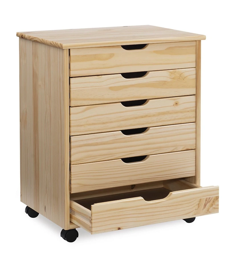 Craydon Six-Drawer Wide Roll Cart, Natural