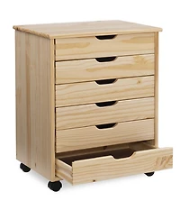 Craydon Six-Drawer Wide Roll Cart, Natural