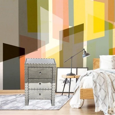Moat Silver Nightstand, Table de chevet en acier inoxydable, Nigthstand contemporain, Table de chevet argentée, Table de chevet de chambre à coucher, Table de chevet à trois tiroirs
