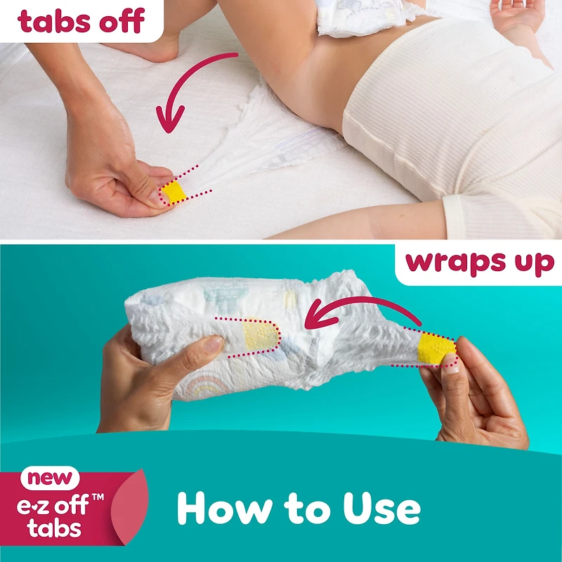 Couches Pampers Swaddlers 360°, ajustement confortable et au sec, jusqu’à 100 % sans fuites, rabats rapides, conçues pour faciliter les changements, couche à enfiler, taille 4