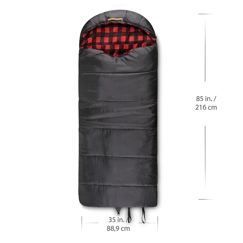 Sac de couchage à capuche Ozark Trail -10C, 216cm(L) x88.9cm(W), note température +14℉/-10℃, extérieur en polyester, Noir 216cm(L) x88.9cm(W)