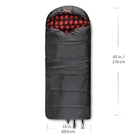 Sac de couchage à capuche Ozark Trail -10C, 216cm(L) x88.9cm(W), note température +14℉/-10℃, extérieur en polyester, Noir 216cm(L) x88.9cm(W)