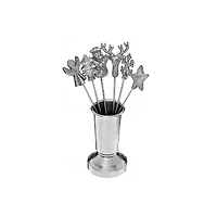 Christmas Set Of 6 Assorted Cocktail Picks With Holder