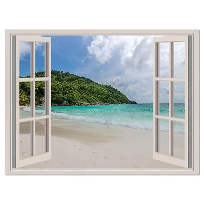 Designart Open Window to Calm Seashore Canvas Wall Art