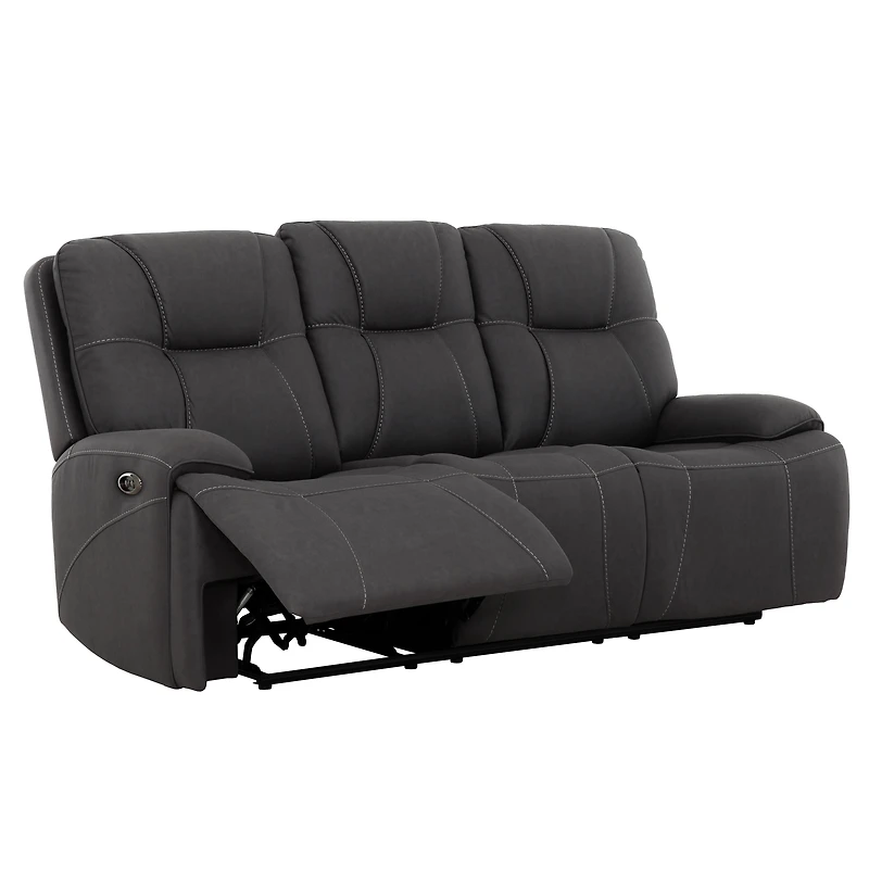 Primo 79-inch Power Reclining Sofa – Dark Grey Upholstery, USB Charging Port, Plush Cushions – Modern Seating for Living Room or Media Space