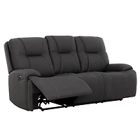 Primo 79-inch Power Reclining Sofa – Dark Grey Upholstery, USB Charging Port, Plush Cushions – Modern Seating for Living Room or Media Space