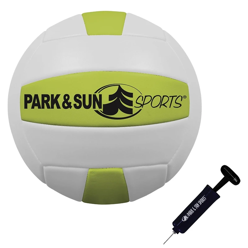 Park & Sun Spiker Sport Steel Volleyball Set – 3‑piece steel poles, adjusts to men’s/coed/women’s heights, regulation 32′ net, includes boundary, stakes, ball, pump & carry bag