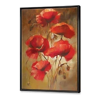 Designart Red Blossoming Poppies IV FLOAT FRAME WALL ART