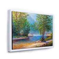 Designart Green Trees By The Riverside FLOAT FRAME WALL ART