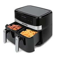 Kalorik 9.5L (10 Quart) Dual Basket Digital Air Fryer with Bonus Tongs & Silicone Pad FT 51924 BK