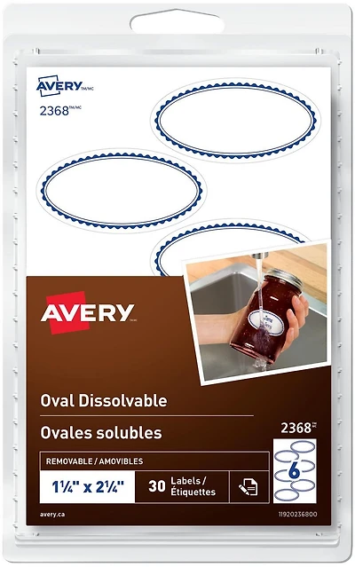 Avery Étiquette solubles ovales, Écrire, 1¼po x 2¼po - 2368