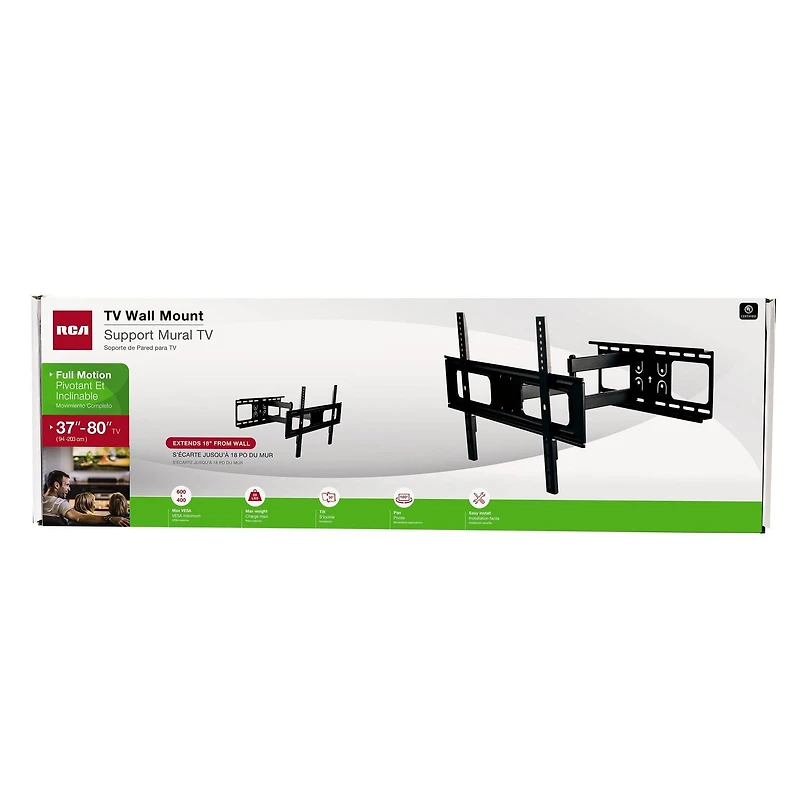 Support mural articulé pour téléviseur RCA de 37 po à 80 po - Noir