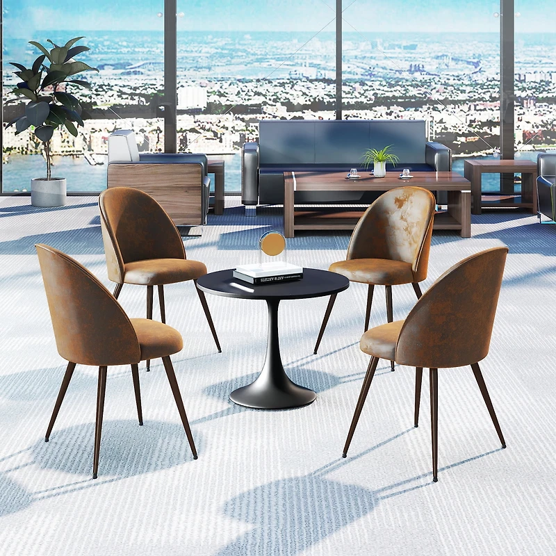 Ensemble de 2 chaises de bureau Homy Casa avec dossier rond rembourré, sans accoudoirs, imitation daim brun