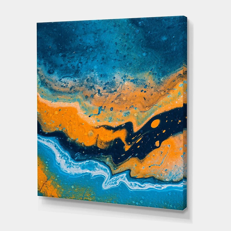 Designart Composition Abstraite En Marbre En Bleu Et Orange IV Art mural sur toile