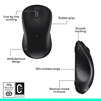 Logitech Full-size Wireless Ambidextrous Mouse with USB Receiver Silver