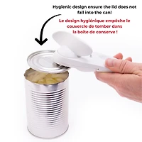 Starfrit Little Beaver Can Opener, Safe, Holds Lid and Leaves No Sharp Edges on Lid, Comfort Grip, 3-Year Warranty, White, Open cans easily without touching the lid using the Starfrit LITTLE BEAVER can opener. Safe with no sharp edges, hygienic as the lid never touches food, and practical for right or left-handed use. Compact and easy to clean with warm soapy water, perfect for everyday kitchen use.
