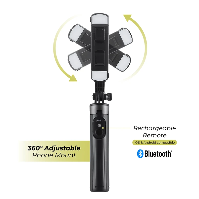LED Lights Selfie Stick Quad Tripod, Wireless Dual LED Lights
