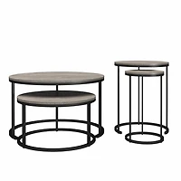 Ameriwood Home Camdale 4-Piece Nesting Coffee and End Table Bundle, Gray Oak w/ Black Meta