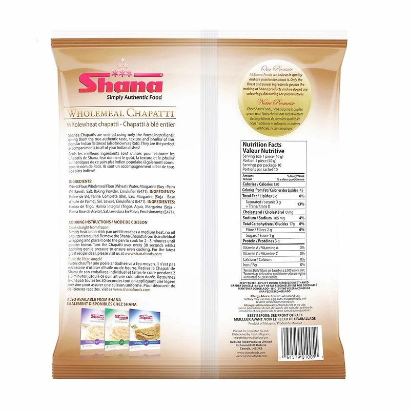 Chapati complet 400g, paq. de 10