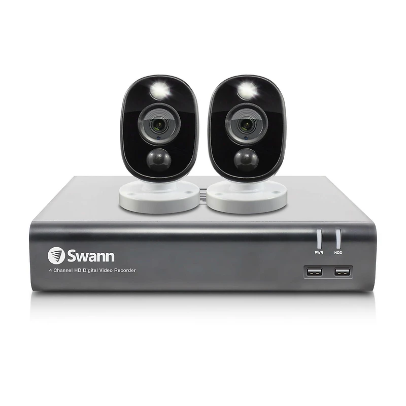 Swann 1080p HD 4 Channel 1TB Hard Drive DVR Security System with 2 x 1080p PIR Outdoor Warning Light Security Cameras (PRO-1080MSFB)