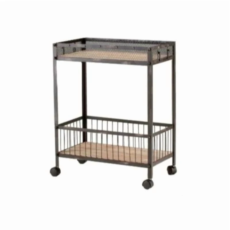 Jodie Bar Cart, Old Pine Wood Bar Cart, Wood Cart, Mobile Storage Cart, Wood Cart with Wheels, Matte Black Cart with Iron Frame