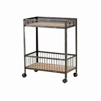 Jodie Bar Cart, Old Pine Wood Bar Cart, Wood Cart, Mobile Storage Cart, Wood Cart with Wheels, Matte Black Cart with Iron Frame