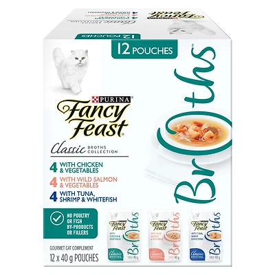 Fancy Feast Bouillons classiques Collection Emballage assorti, Gâteries pour Chats 40 g x 12
