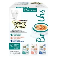 Fancy Feast Bouillons classiques Collection Emballage assorti, Gâteries pour Chats 40 g x 12