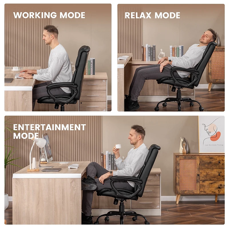 Chaise de bureau ergonomique à dossier haut en cuir Mainstays Executive, noire. Conçue pour les adultes, cette chaise est idéale pour les professionnels, les travailleurs à distance et les étudiants u