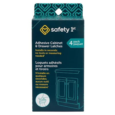 Loquets Adhesifs pour armoires et tiroirs de Safety 1st - pqt de 4 Protection bébé