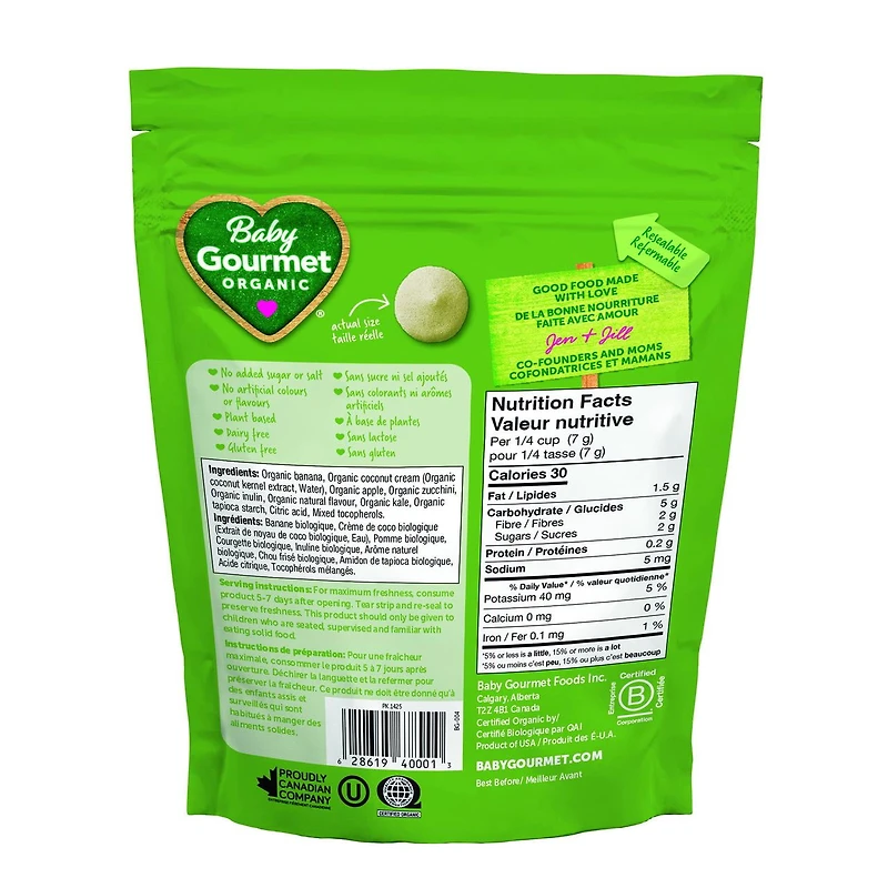 Fondants biologiques Melties légumes verts fruités et crème de noix de coco pour bébé de Baby Gourmet, 8 mois+ Fondants biologiques - 23 g