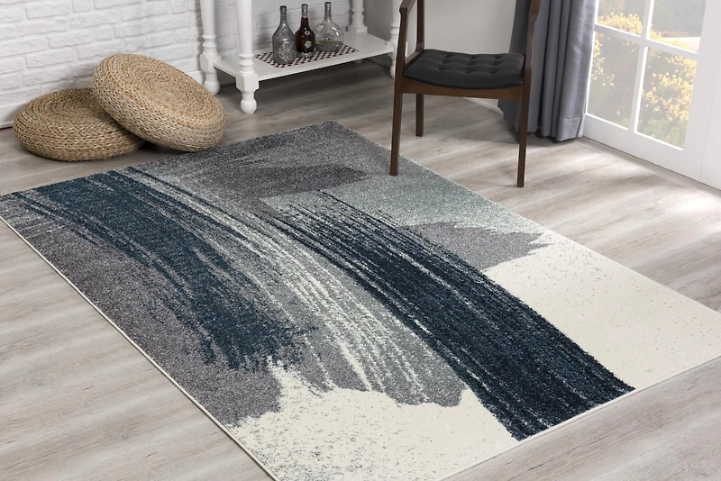 Tapis d'intérieur scandinave Rug Branch Nova 2' x 5' (taille exacte : 2'3" 5'), bleu et blanc, contemporain - Entrée, couloir, salle de bain cuisine