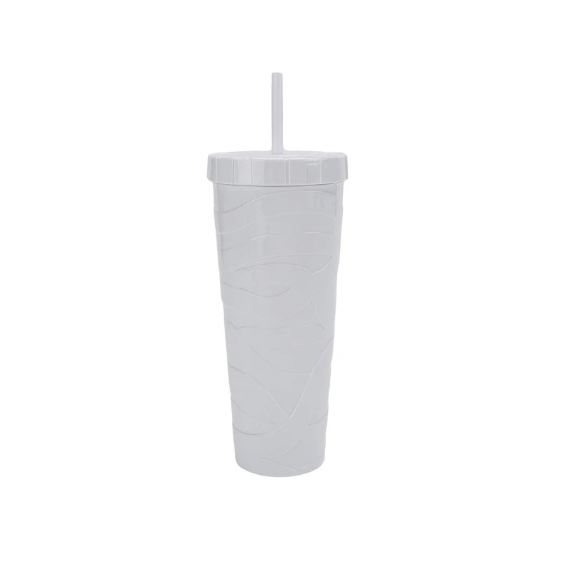Way To Celebrate 27 oz White Acrylic Mummy Tumbler, CELEBRATE PL SIPPER WHITE MUMMY
