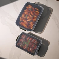 Thyme & Table 4-Piece Stoneware Bakeware Set, Includes Lids, 9"x13" , 7"x10" Bakers With Lids , Green Ribbed