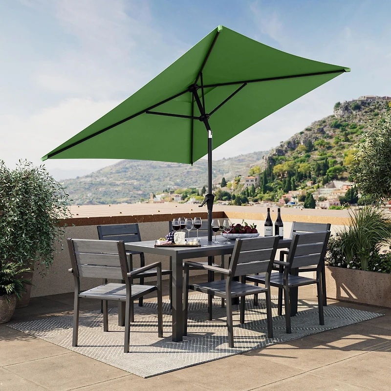 CorLiving 6.5ft x 6.5ft Square Durable Fabric Canopy Tilting Outdoor Umbrella with Steel Frame and Fillable Base